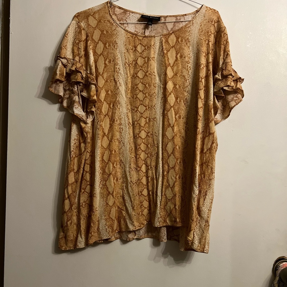 Lane Bryant Tan and Cream Patterned Blouse